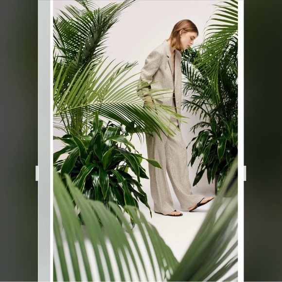 Theory Check Linen Blend Blazer Cream/ Grey Multi Size 6 - Picture 5 of 14